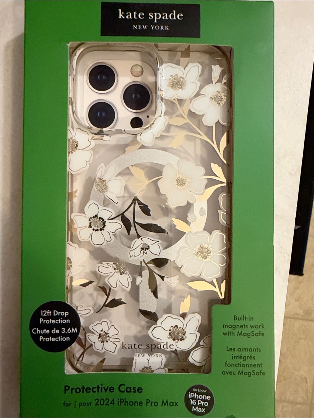 kate spade Clear Floral iPhone 16 Pro Max Case — White & Gold